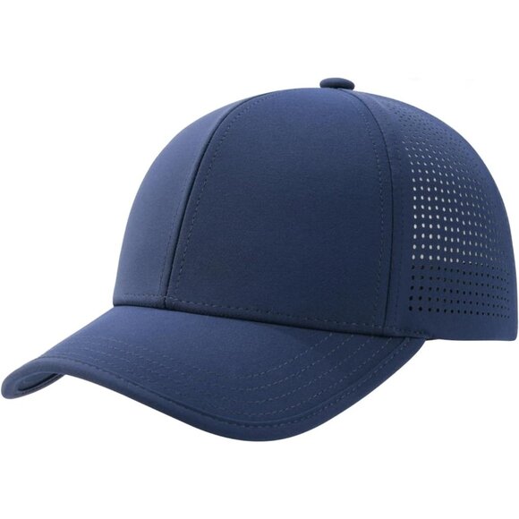 Men's Navy 90% Nylon, 10% Spandex Structured Baseball Side Laser Cap - Picture 1 of 7